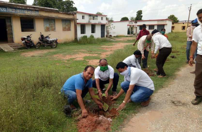 Planting at Exceland School Badwara पत्रिका हरित प्रदेश अभियान: विधायक ने रोपे पौधे कहा-बगैर पेड़ों के पृथ्वी पर जीवन संभव नहीं