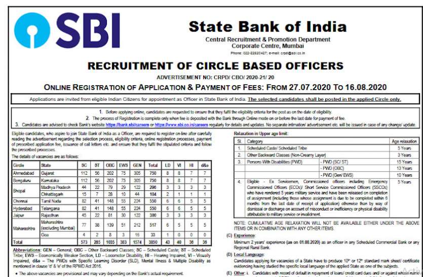 SBI Recruitment 2020 SBI Recruitment 2020: 3850 रिक्तियों के लिए आवेदन प्रक्रिया आज से शुरू, ऐसे करें अप्लाई