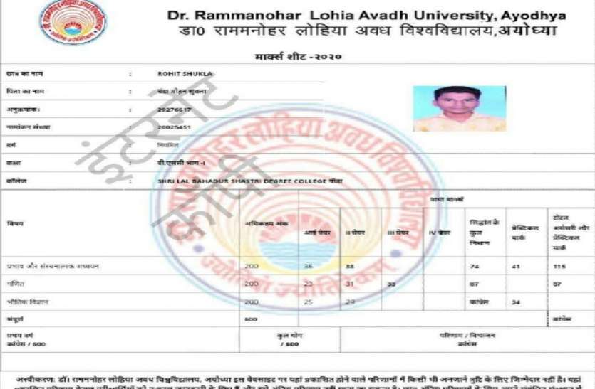 अवध विश्वविद्यालय की बड़ी लापरवाही छात्र के मार्कशीट पर लिखा कांग्रेस अवध विश्वविद्यालय की बड़ी लापरवाही छात्र के मार्कशीट पर लिखा कांग्रेस