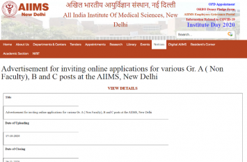 AIIMS Delhi Recruitment 2020 Notification AIIMS Delhi Recruitment 2020 Notification