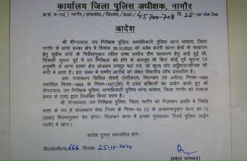 SHO Suspended इलाके में अवैध खनन, थानाधिकारी पर गिरी गाज
