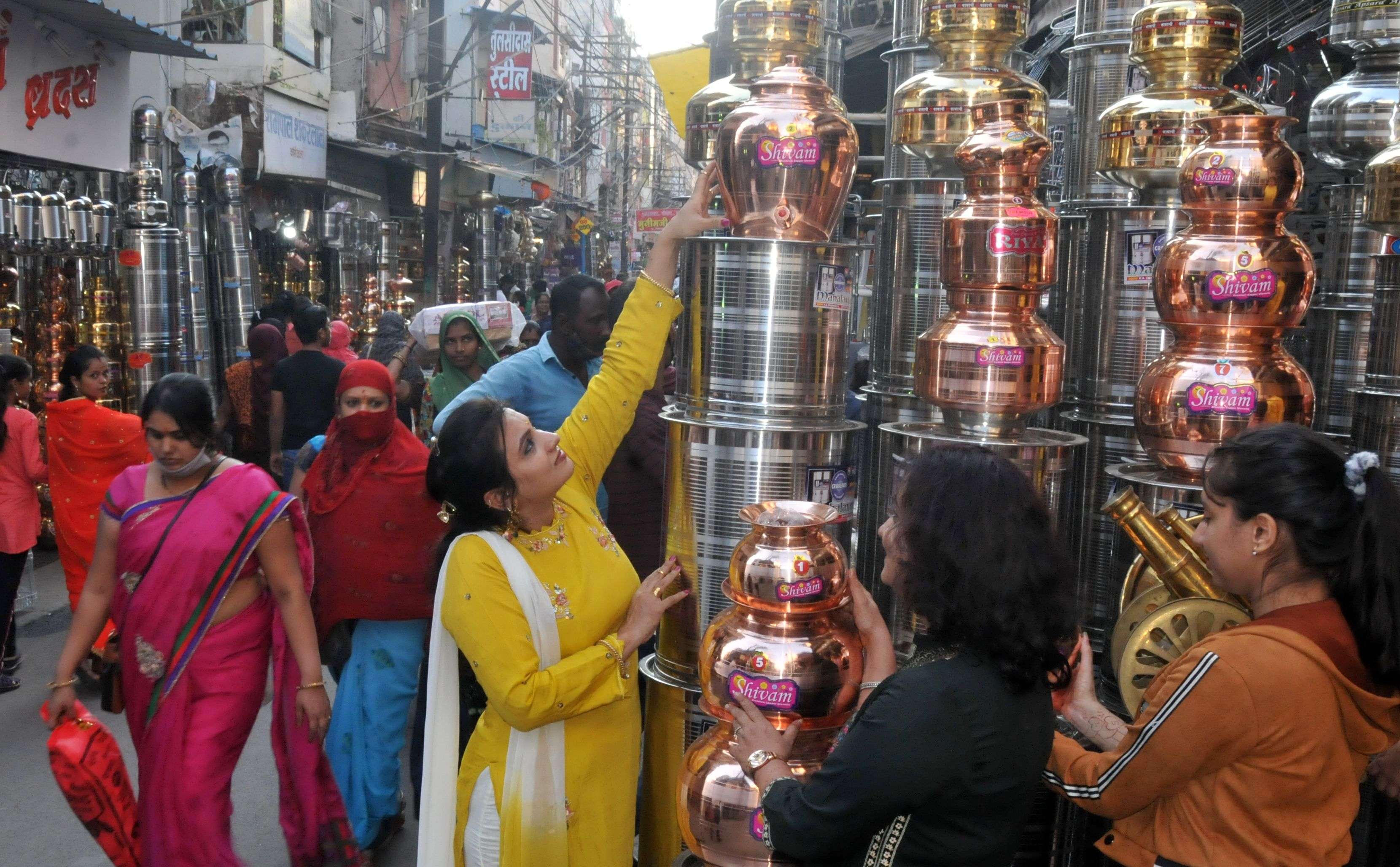 Women shopping in utensil markets on Dhanteras ..