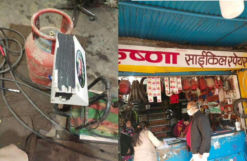 gas.jpg साइकिल की दुकान में होती है एलपीजी रिफिलिंग, खाद्य विभाग का छापा