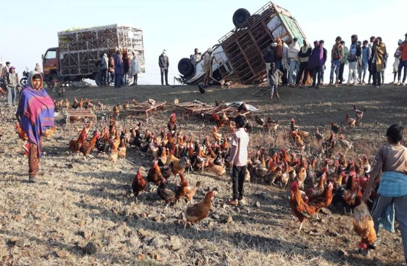 murgi.jpeg सड़क पर पलटा वाहन, गांव वालों में मची मुर्गियां लूटने की होड़
