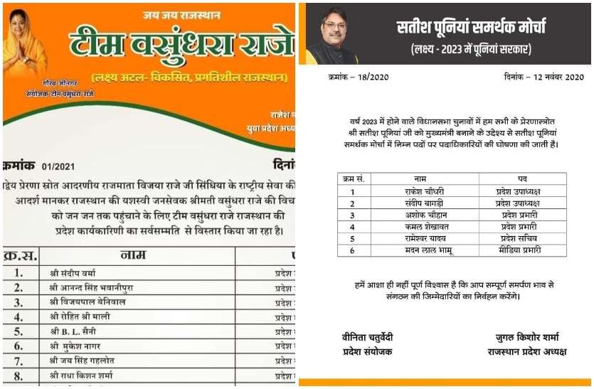 vasundhara raje satish poonia parallel organisation against bjp राजस्थान: वसुंधरा के बाद अब 'सतीश पूनिया समर्थक मोर्चा' की सूची वायरल, जानें पूरा मामला