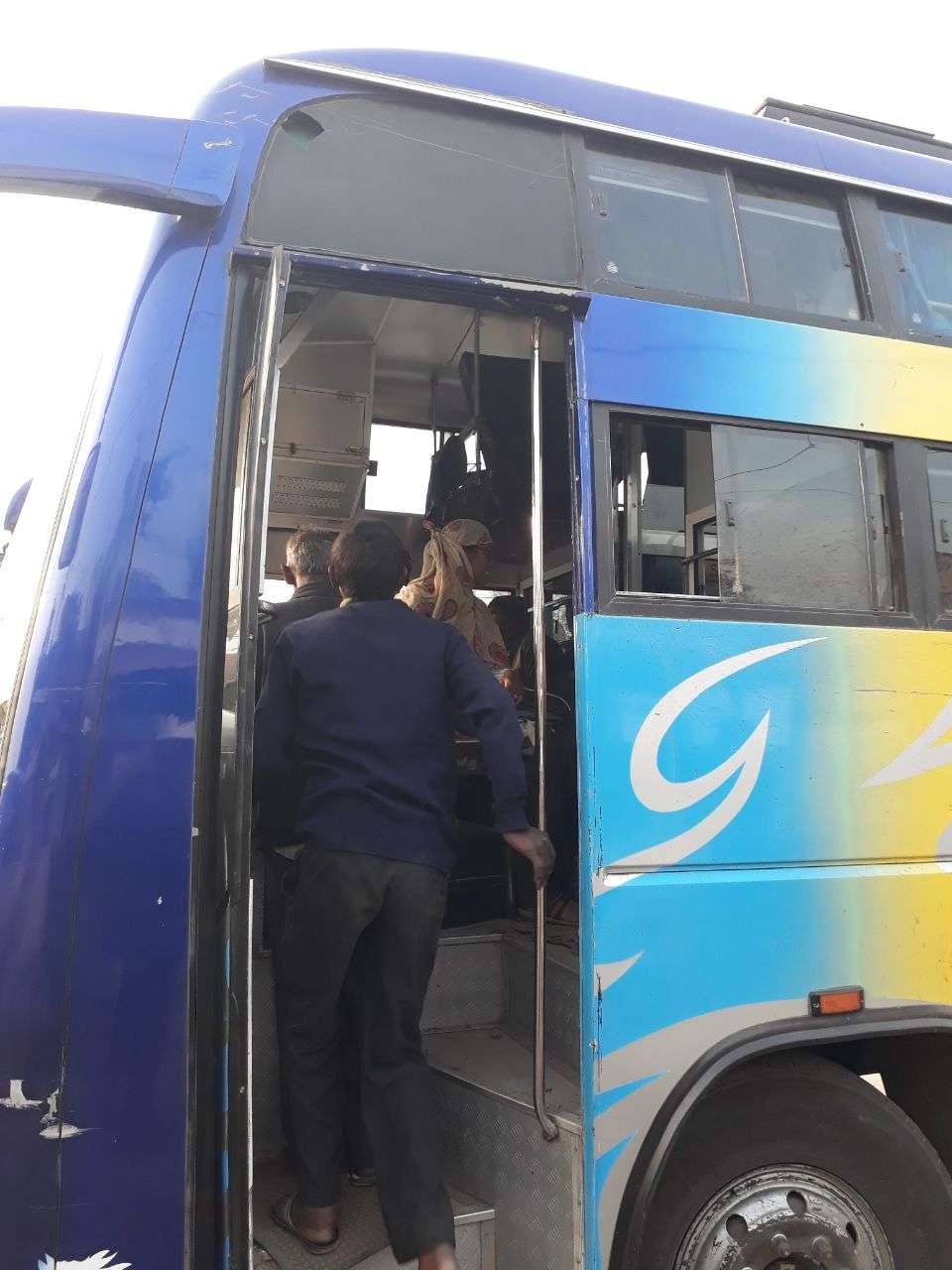 Operators traveling to the passengers on the bus counter to Nagpur-Rew