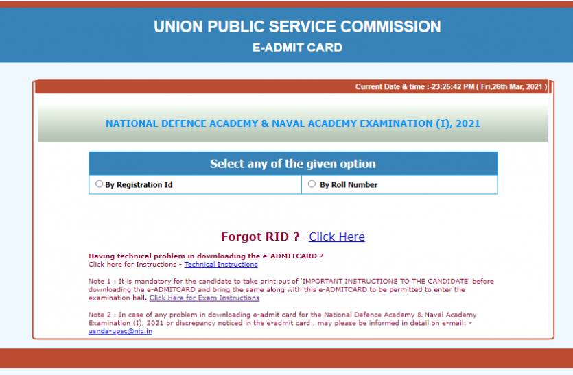 UPSC NDA Admit Card 2021: UPSC NDA Exam-1 Admit Card released, download here