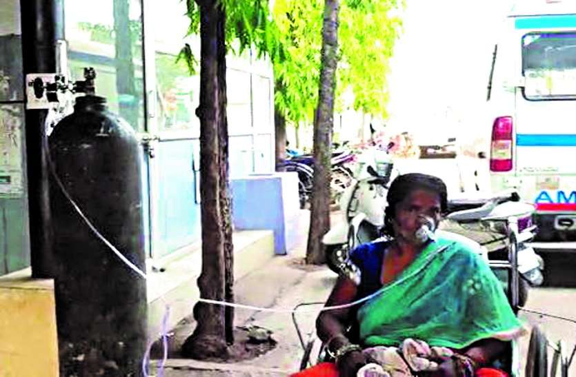 देखो सरकार बेबसी, कोरोना पॉजिटिव महिला को अस्पताल में नहीं मिला बेड, जान बचाने परिजनों ने गेट पर लगाया ऑक्सीजन देखो सरकार बेबसी, कोरोना पॉजिटिव महिला को अस्पताल में नहीं मिला बेड, जान बचाने परिजनों ने गेट पर लगाया ऑक्सीजन