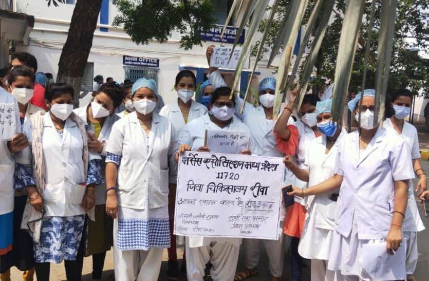 nurses : 600 nurses on mass leave in Rewa, contract employees took ,nurses : 600 nurses on mass leave in Rewa, contract employees took रीवा में सामूहिक अवकाश पर 600 नर्सेस, संविदा कर्मचारियों ने संभाला मोर्चा