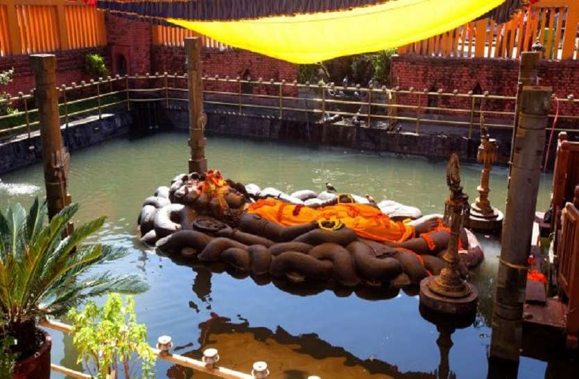 lord vishnu is sleeping on sheshnag
