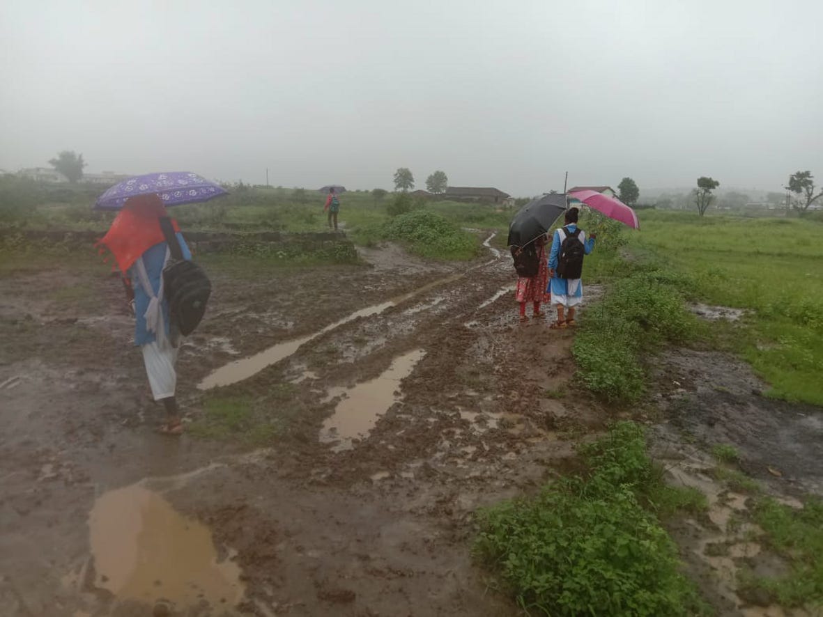 Road not built, students reach school soaked in mud