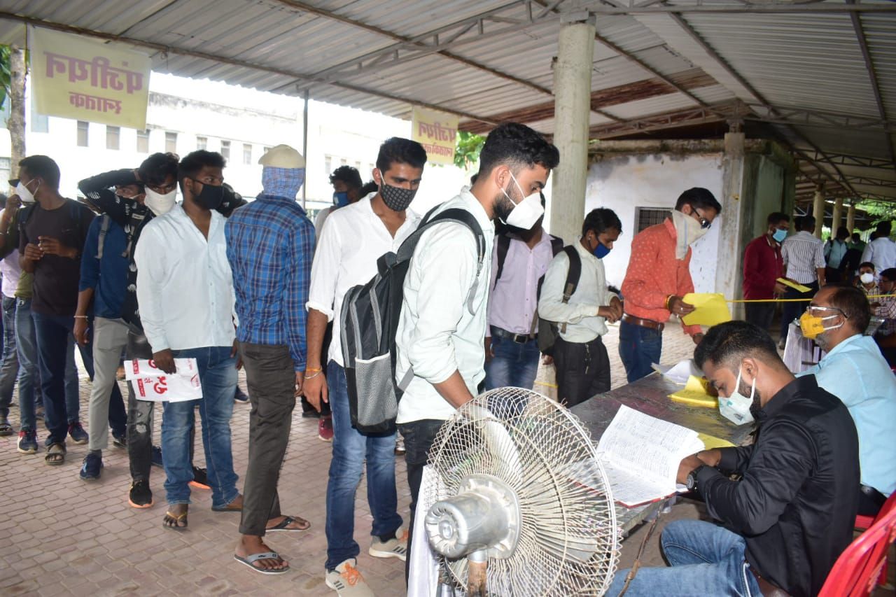 Crowd of unemployed gathered in the employment fair