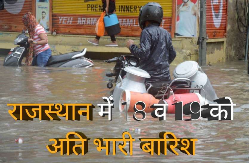 राजस्थान में 18 व 19 सितंबर को अति भारी बारिश, कल से दिखेगा कम दबाव क्षेत्र का असर राजस्थान में 18 व 19 सितंबर को अति भारी बारिश, कल से दिखेगा कम दबाव क्षेत्र का असर
