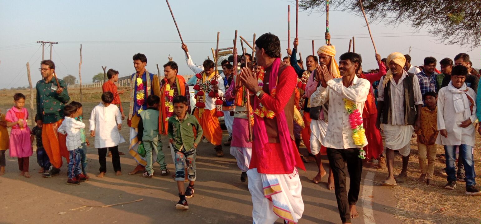Villagers arrived to welcome devotees performing Ahir dance