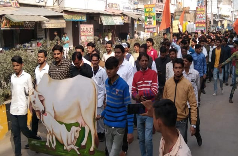गाय को राष्ट्र माता घोषित कराने की मांग, बाजार बंद कर रैली निकाली