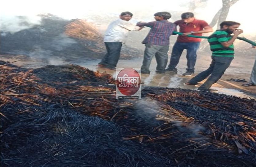 बाड़े में आग से सात ट्रोली चारा जलकर राख
