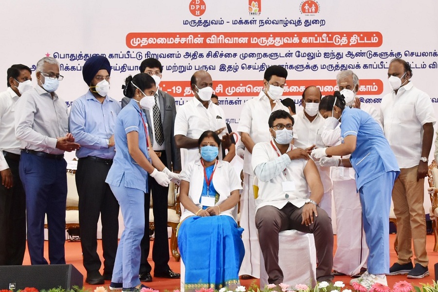CM launches booster jab for heath workers at an event in chennai