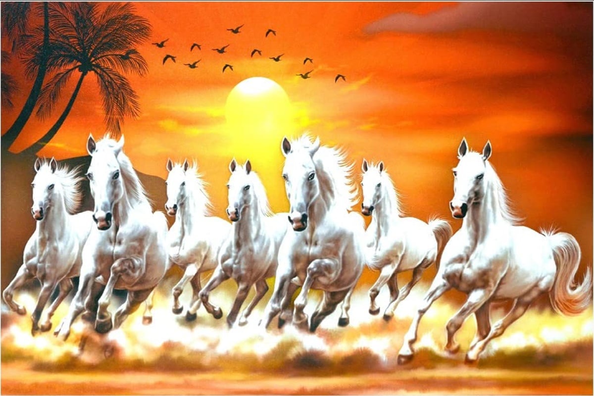Seven Horse Photo auspicious to photograph seven horses running in the sea  at home in Vastu Shastra  परवर क सदसय म दख रह ह ऊरज क कम 7  सफद घड क