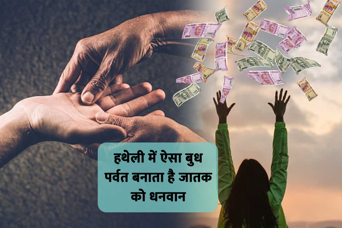 hastrekha shastra, palmistry, budh parvat in hand, budh parvat ka utha hona, budh parvat par tribhuj, budh parvat par trishul, mercury mount in palmistry, lucky sign in hand, money sign on palm, hast rekha me budh parvat, mercury in astrology, palmistry money line,