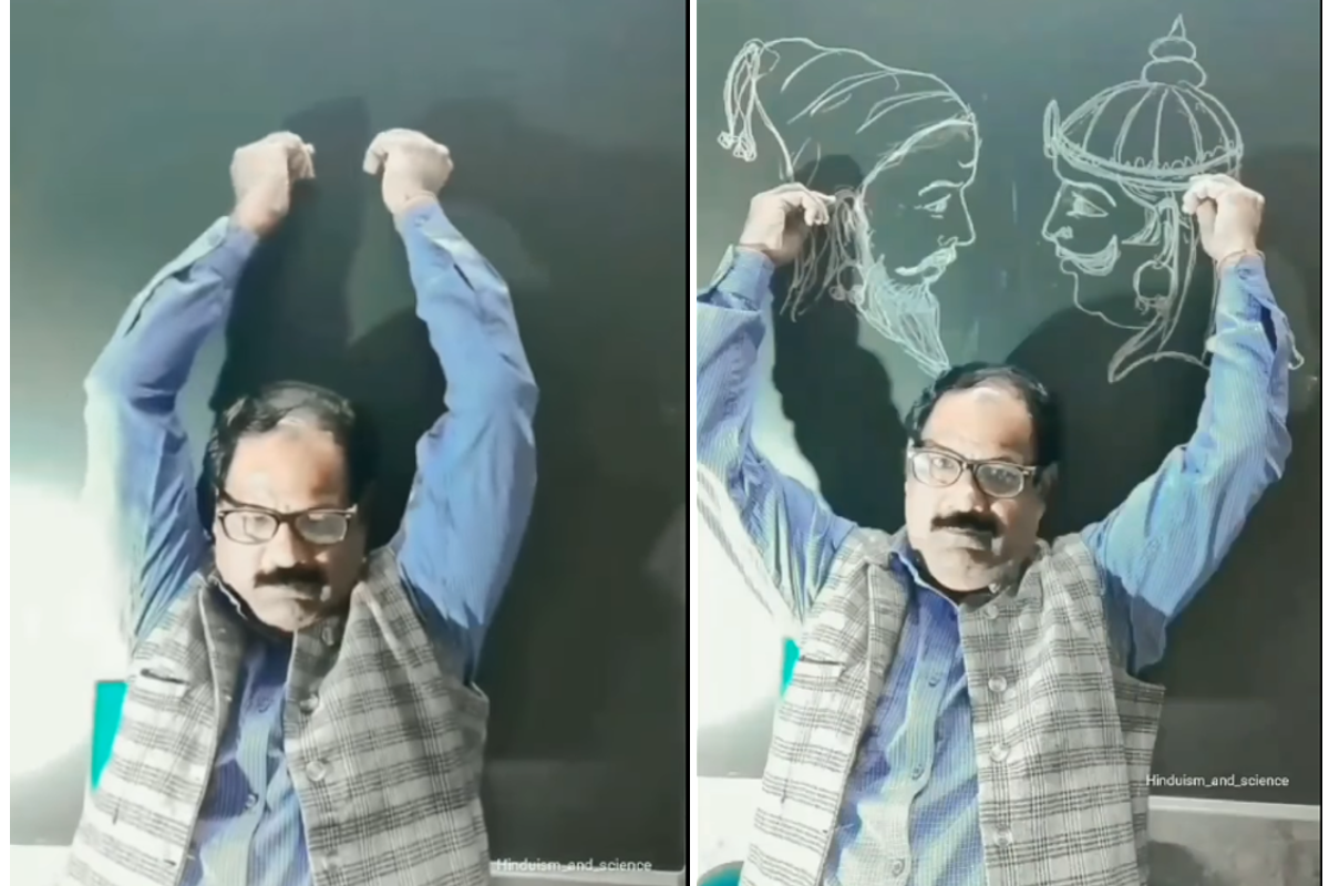 Teacher made sketch of Shivaji Maharaj and Maharana Pratap together viral Video