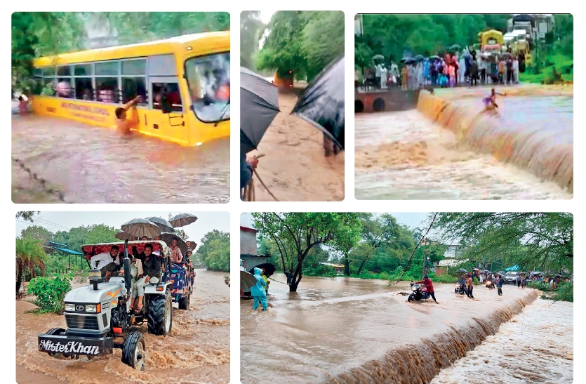 Rivers and streams overflowing, four scenes of putting lives at risk