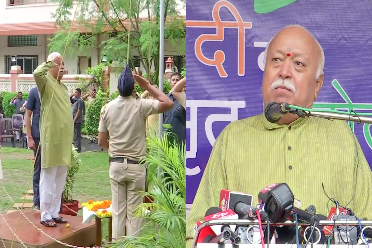 Mohan Bhagwat hoists the tricolour at RSS Headquarters in Nagpur