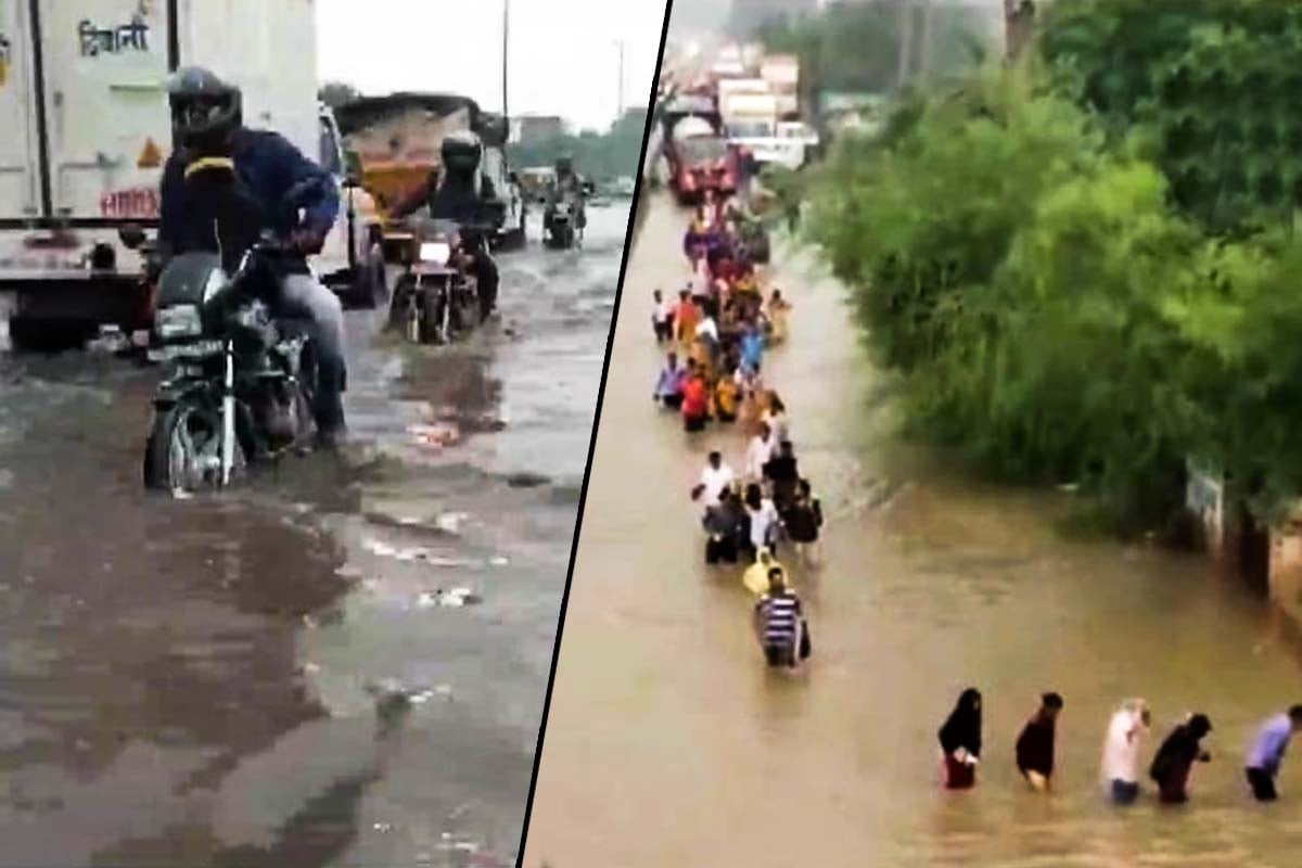  हरियाणा के गुरुग्राम में सुबह से रुक-रुक कर बारिश हो रही है। भारी बारिश के करण दिल्ली-गुरुग्राम एक्सप्रेस वे पर शाम तक चार फीट तक पानी भर गया जिस कारण यहाँ ट्रैफिक जाम लग गया है। इससे जुड़ा वीडियो भी वायरल हो रहा है जिसमें आप देख सकते हैं कैसे पानी लोगों के कमर से ऊपर तक पहुँच गया है। सड़क पर दुपहिया व चार पहिया वाहन रेंगते हुए नजर आ रहे हैं।    दरअसल, बुधवार रात से ही गुरुग्राम में बारिश हो रही है जिस करण दिल्ली-गुरुग्राम एक्सप्रेस वे पर पानी भर गया है। पानी इतना भरा है कि लोगों के लिए वहाँ से निकलना मुश्किल साबित हो रहा है। यहाँ  ट्रैफिक जाम लग गया है। गाड़ियां लंबी लाइन में रेंग-रेंग कर चल रही हैं।  काम से लौट रहे लोगों को भी सड़क पर भरे पानी में भीगते हुए अपने घरों को जाते हुए देखा जा सकता है। कई वाहन पानी भरने के कारण खराब हो गए हैं लोग उन्हें धक्का मारकर पानी में खींच रहे हैं।    पानी लोगों की कमर से ऊपर तक चला गया है। ट्रैफिक पुलिस ने सोशल मीडिया के जरिए लोगों को अलर्ट जारी किया है। जलभराव ने स्थानीय प्रशासन की लापरवाही की भी पोल खोल दी है।   बता दें कि इससे पहले दिल्ली -जयपुर एक्सप्रेसवे पर भी जाम देखने को मिला था।  वाहन चालकों को घंटों जाम में फंसे रहना पड़ा था। ये जाम करीब 8 किलोमीटर तक लगा था। 