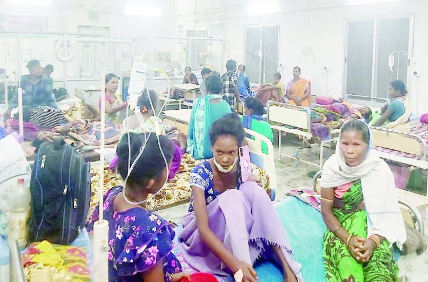 Crowd of patients in the district hospital.