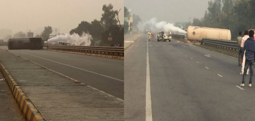 barabanki टैंकर पलटने के बाद LPG का हुआ भयंकर रिसाव, हाईवे पर थम गई जिंदगी