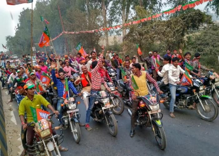 bjp rally प्रधानमंत्री की रैली से पहले यहां भाजपा नेताओं ने दिखाई अपनी-अपनी ताकत