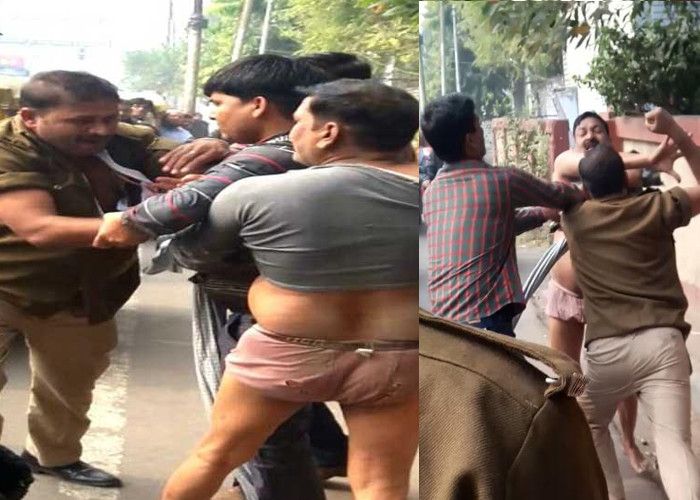 Police Pitai सामने आई यूपी पुलिस की शर्मनाक तस्वीर, सड़क पर जमकर चले लात-घूसे