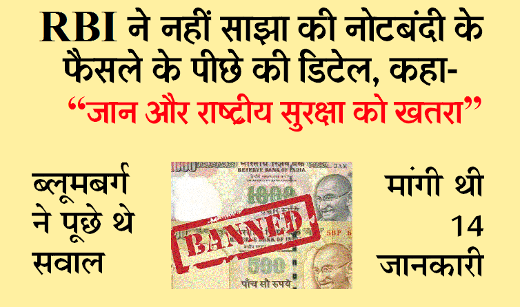 Refusing Questions On Notes Ban, RBI Cites Threat नोटबंदी पर RTI: जवाब मिला, जानकारी दी तो 'जान को खतरा'