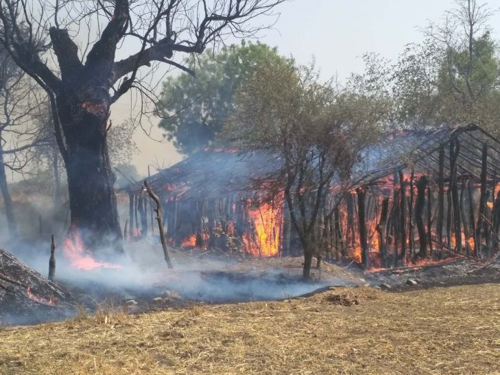 fire, crop दो स्थानों पर आगजनी : आग से 50 एकड़ खेत और सात मकान खाक