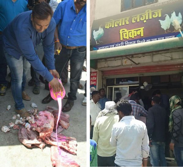 meat, meat shops, illegal meat shops, bhopal naga दुकानों पर बेच रहे थे सड़ा हुआ मीट, अफसरों ने फिनाइल डालकर किया जब्त