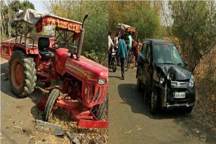 car कार की टक्कर से ट्रॉली समेत पलटा ट्रैक्टर, 20 घायल